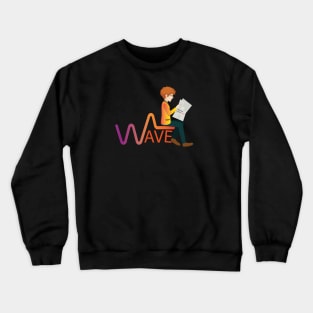 reading newspaper on a wave Crewneck Sweatshirt